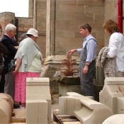 Looking at new and old building stone at Worcester cathedral.