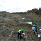 Examining features in an Oxfordshire quarry.