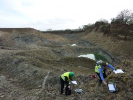 Examining features in an Oxfordshire quarry.