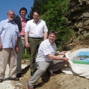 Mark Campbell from Gloucestershire Geology Trust with the managers of Huntsmans Quarry, Gloucestershire.