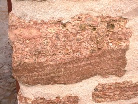 Above and above right: An unusual red sandstone and conglomerate has been used for this Shropshire castle.